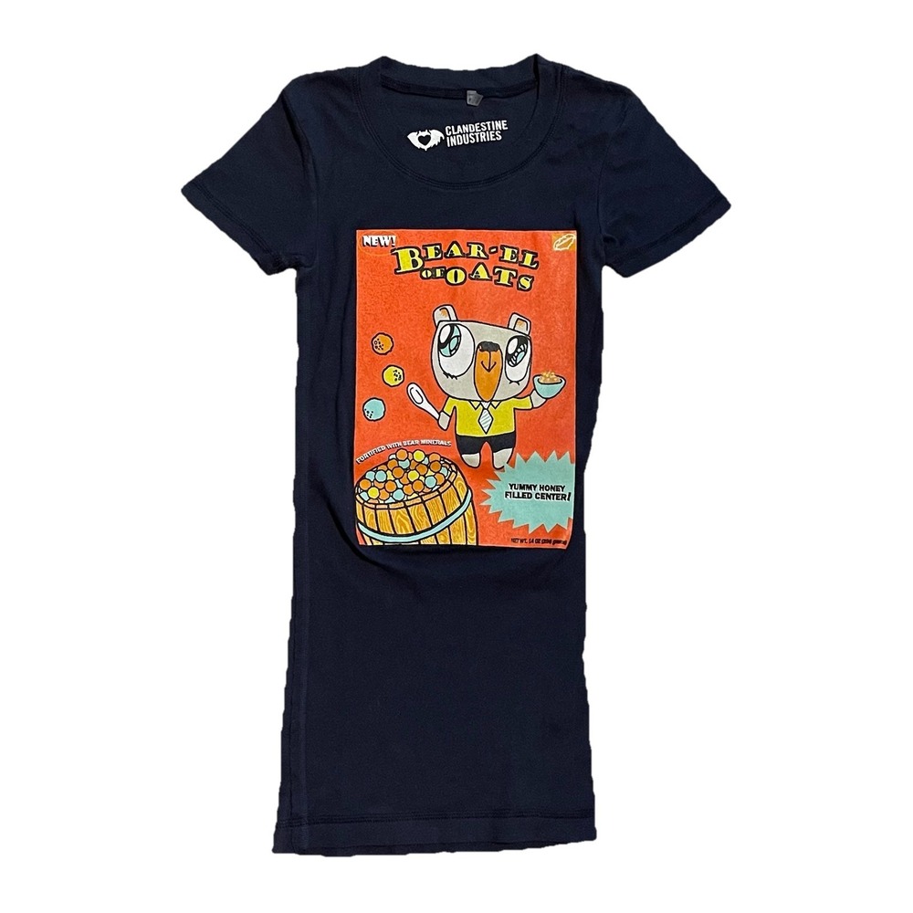 Vintage Y2K Clandestine Industries Bear Cereal T-shirt Dress Small Navy Pete‎